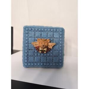 Homemade Plastic Canvas Set Of 8 Coasters With Container And Teddy Bear Angel...